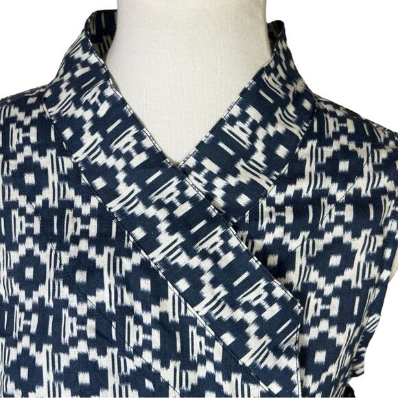 Bryn Walker Koroyo Linen Navy and White Ikat Sleeveless Wrap Vest Size L - Picture 3 of 9